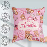 Custom Name Teddy Bears Hearts Balloons Gifts Blush Pink Pattern Square Filled Cushion Throw Pillow Sofa Bed Home Decor Zip Washable UK Made