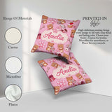 Custom Name Teddy Bears Hearts Balloons Gifts Blush Pink Pattern Square Filled Cushion Throw Pillow Sofa Bed Home Decor Zip Washable UK Made