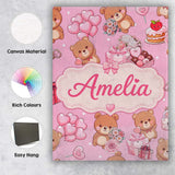 Personalised Name Cute Teddy Bears Hearts Custom  Unique Gift Idea Elegant Feature Canvas Wall Art Print Decor Picture Ready to Hang
