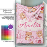 Cute Teddy Bears Hearts Balloons Gifts Blush Pink Seamless Pattern  Personalised Custom Name Super Soft Fleece Blanket Bed Sofa Throw