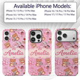 Cute Teddy Bears Hearts Balloons Gifts Blush Pink Custom Name Protective Phone Case Mobile Cover Durable Everyday Smartphone Shock Resistant
