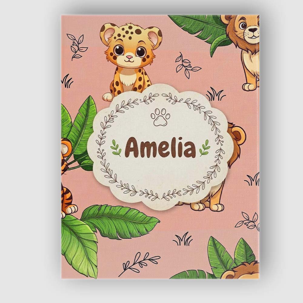 Personalised Name Cute Jungle Animals Lion Tiger Leopard Tropical Custom  Bespoke Canvas Wall Art Print Decor Picture Ready to Hang