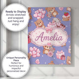 Personalised Name Cute Teddy Bears Hearts Custom  Unique Gift Idea Elegant Feature Canvas Wall Art Print Decor Picture Ready to Hang