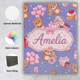 Personalised Name Cute Teddy Bears Hearts Custom  Unique Gift Idea Elegant Feature Canvas Wall Art Print Decor Picture Ready to Hang