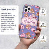 Cute Teddy Bears Hearts Balloons Gifts Purple Custom Name Protective Phone Case Mobile Cover Durable Everyday Smartphone Shock Resistant