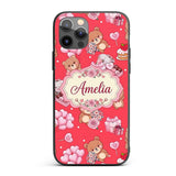 Cute Teddy Bears Hearts Balloons Printed Design Custom Name Protective Phone Case Mobile Cover Durable Everyday Smartphone Shock Resistant