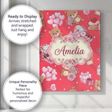 Personalised Name Cute Teddy Bears Hearts Custom  Unique Gift Idea Elegant Feature Canvas Wall Art Print Decor Picture Ready to Hang