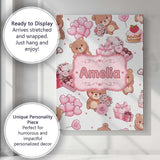 Personalised Name Cute Teddy Bears Hearts Custom  Unique Gift Idea Elegant Feature Canvas Wall Art Print Decor Picture Ready to Hang