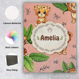 Personalised Name Cute Jungle Animals Lion Tiger Leopard Tropical Custom  Bespoke Canvas Wall Art Print Decor Picture Ready to Hang