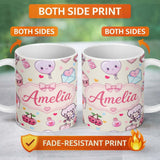 Personalized Custom Name Cute Cupid Angels Hearts Sweets Love Theme Seamless Pattern Name 11oz Ceramic Coffee Tea Mug White Large Handle