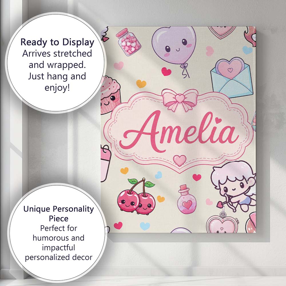 Personalised Name Cute Cupid Angels Hearts Custom  Unique Gift Idea Elegant Feature Canvas Wall Art Print Decor Picture Ready to Hang