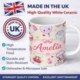 Personalized Custom Name Cute Cupid Angels Hearts Sweets Love Theme Seamless Pattern Name 11oz Ceramic Coffee Tea Mug White Large Handle