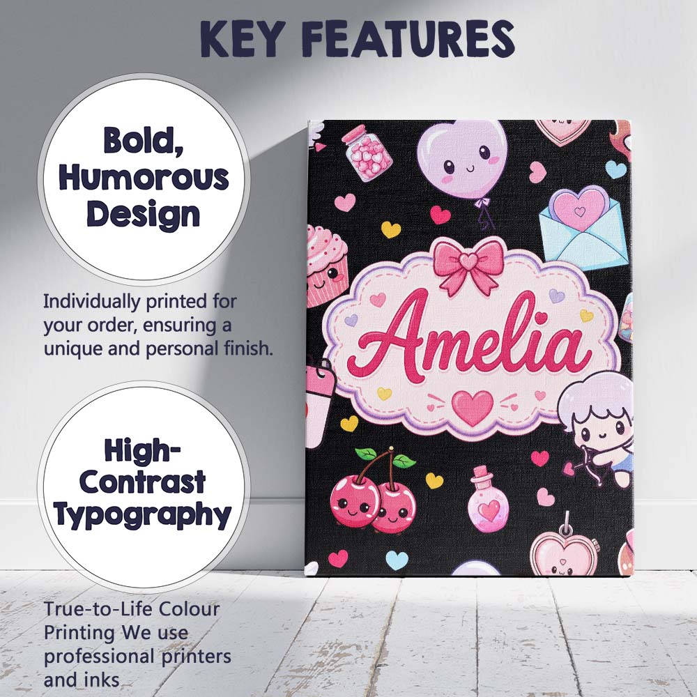 Personalised Name Cute Cupid Angels Hearts Custom  Unique Gift Idea Elegant Feature Canvas Wall Art Print Decor Picture Ready to Hang