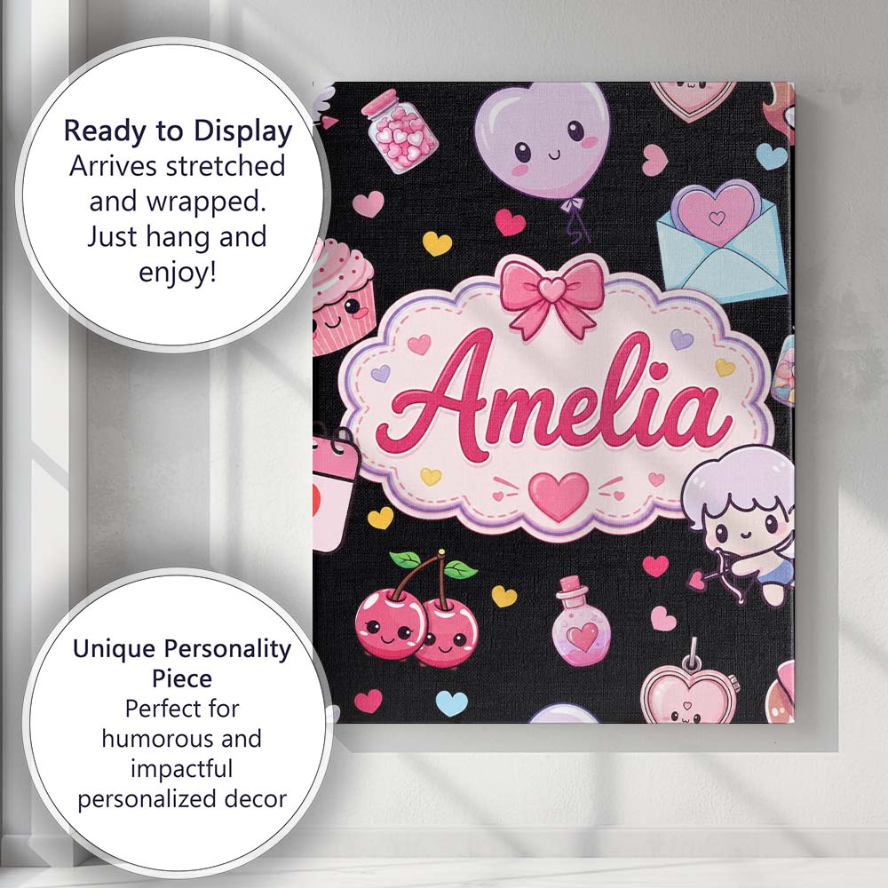 Personalised Name Cute Cupid Angels Hearts Custom  Unique Gift Idea Elegant Feature Canvas Wall Art Print Decor Picture Ready to Hang