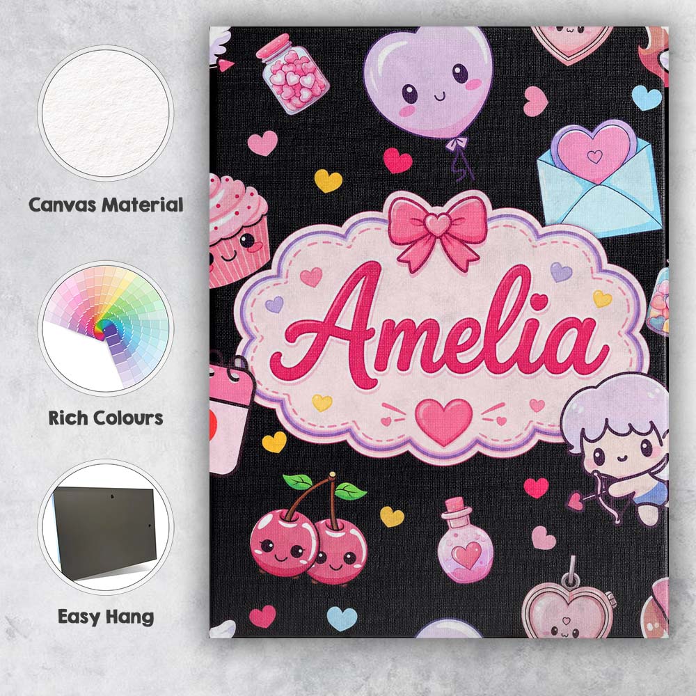 Personalised Name Cute Cupid Angels Hearts Custom  Unique Gift Idea Elegant Feature Canvas Wall Art Print Decor Picture Ready to Hang