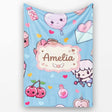 Cute Cupid Angels Hearts Sweets Blue Background Seamless Pattern  Personalised Custom Name Super Soft Fleece Blanket Bed Sofa Throw