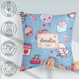 Custom Name Cupid Angels Hearts Blue Background Seamless Pattern Square Filled Cushion Throw Pillow Sofa Bed Home Decor Zip Washable UK Made