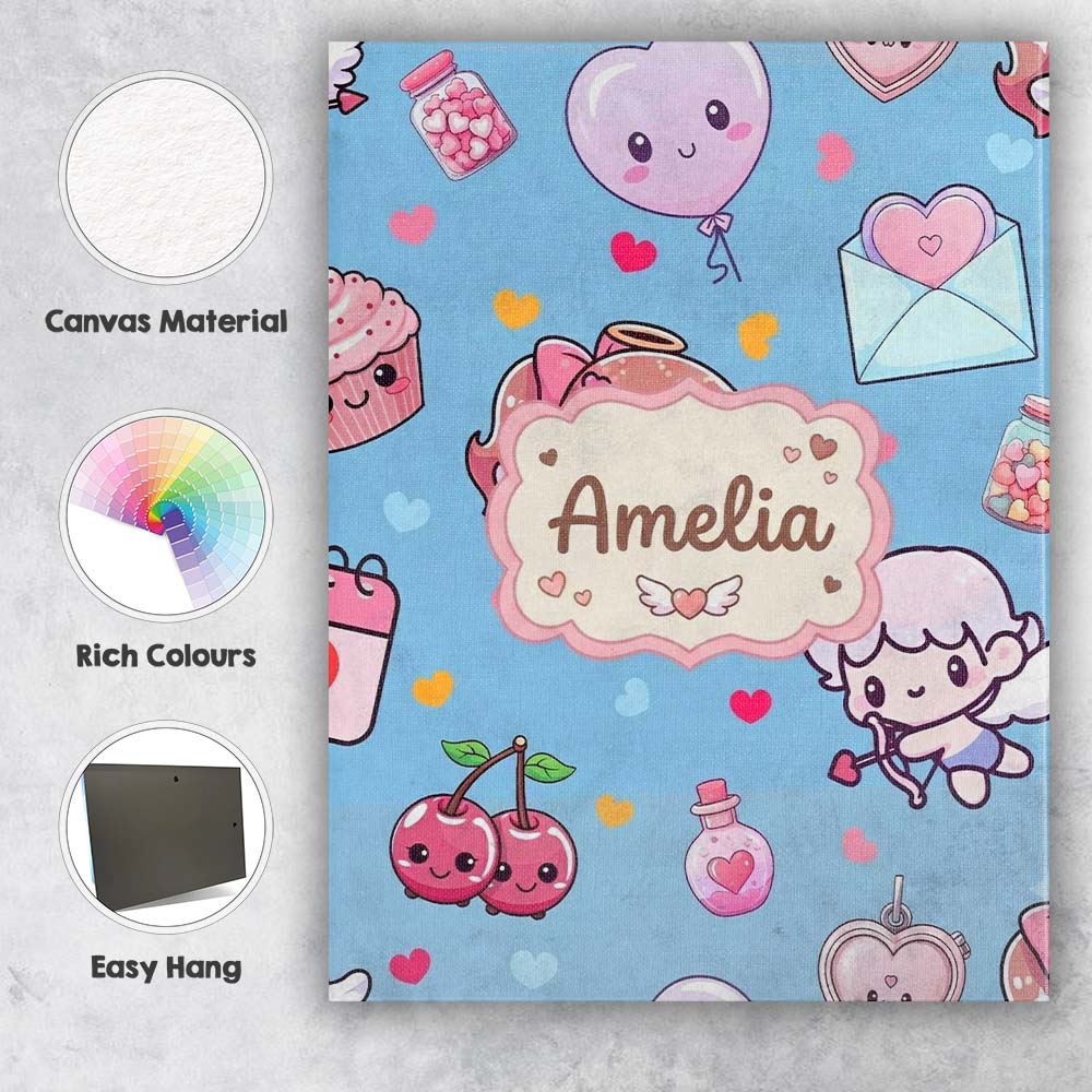 Personalised Name Cute Cupid Angels Hearts Custom  Unique Gift Idea Elegant Feature Canvas Wall Art Print Decor Picture Ready to Hang