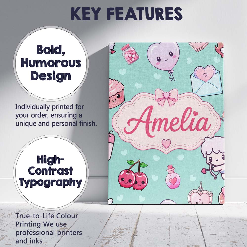 Personalised Name Cute Cupid Angels Hearts Custom  Unique Gift Idea Elegant Feature Canvas Wall Art Print Decor Picture Ready to Hang