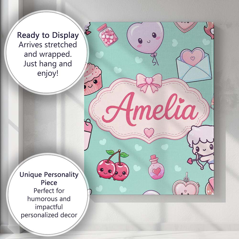 Personalised Name Cute Cupid Angels Hearts Custom  Unique Gift Idea Elegant Feature Canvas Wall Art Print Decor Picture Ready to Hang