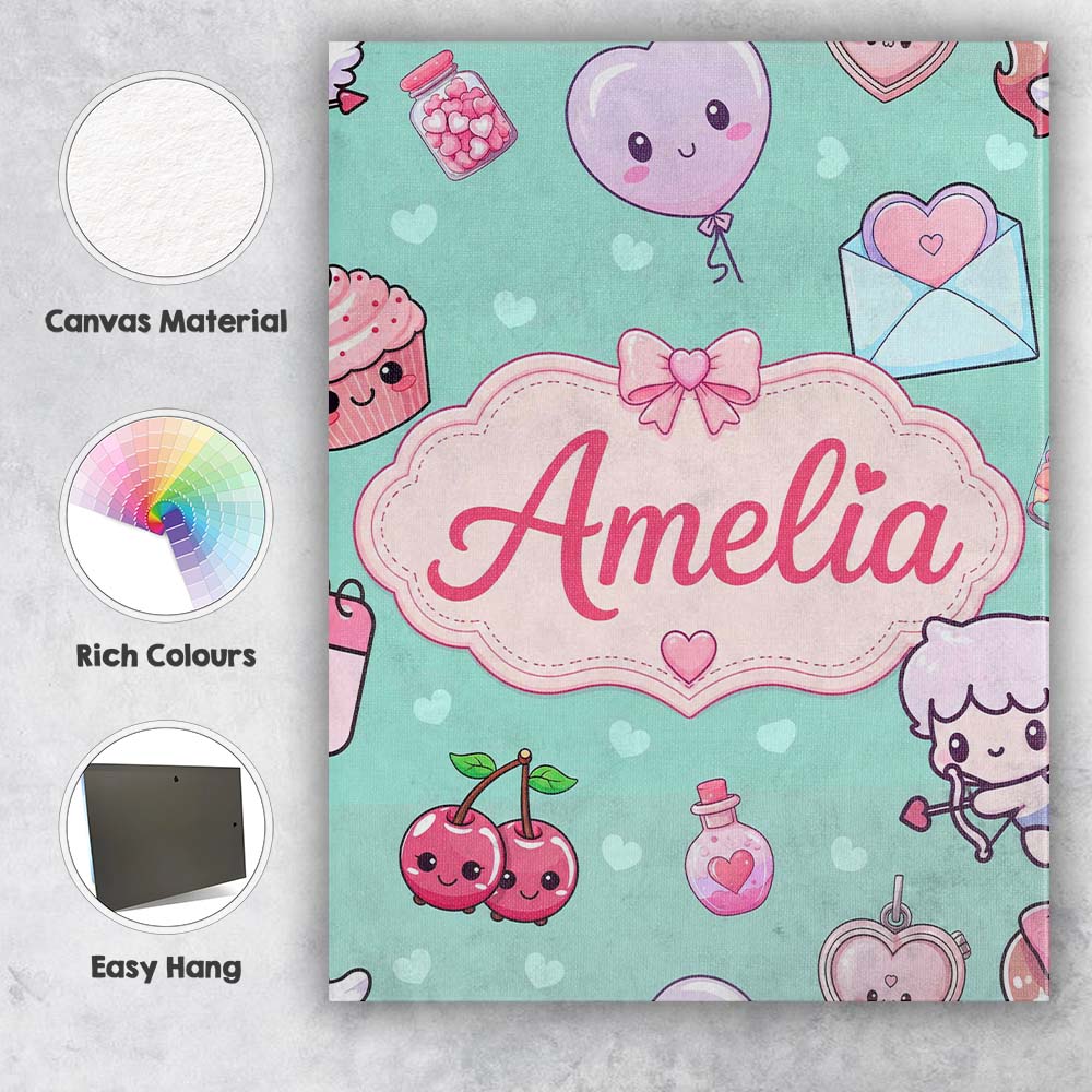 Personalised Name Cute Cupid Angels Hearts Custom  Unique Gift Idea Elegant Feature Canvas Wall Art Print Decor Picture Ready to Hang