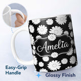 Personalized Custom Name Minimal Soft Grey Plain Texture Seamless Background Cute Unique Gift 11oz Ceramic Coffee Tea Mug White Large Handle