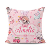 Custom Name Cupid Angels Hearts Pink Background Seamless Pattern Square Filled Cushion Throw Pillow Sofa Bed Home Decor Zip Washable UK Made