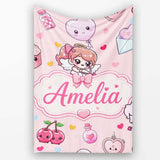 Cute Cupid Angels Hearts Sweets Pink Background Seamless Pattern  Personalised Custom Name Super Soft Fleece Blanket Bed Sofa Throw