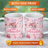 Personalized Custom Name Cute Cupid Angels Hearts Sweets Pink Background Seamless Pattern 11oz Ceramic Coffee Tea Mug White Large Handle