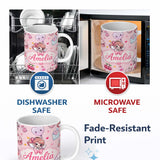 Personalized Custom Name Cute Cupid Angels Hearts Sweets Pink Background Seamless Pattern 11oz Ceramic Coffee Tea Mug White Large Handle