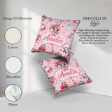Custom Name Cupid Angels Hearts Pink Background Seamless Pattern Square Filled Cushion Throw Pillow Sofa Bed Home Decor Zip Washable UK Made