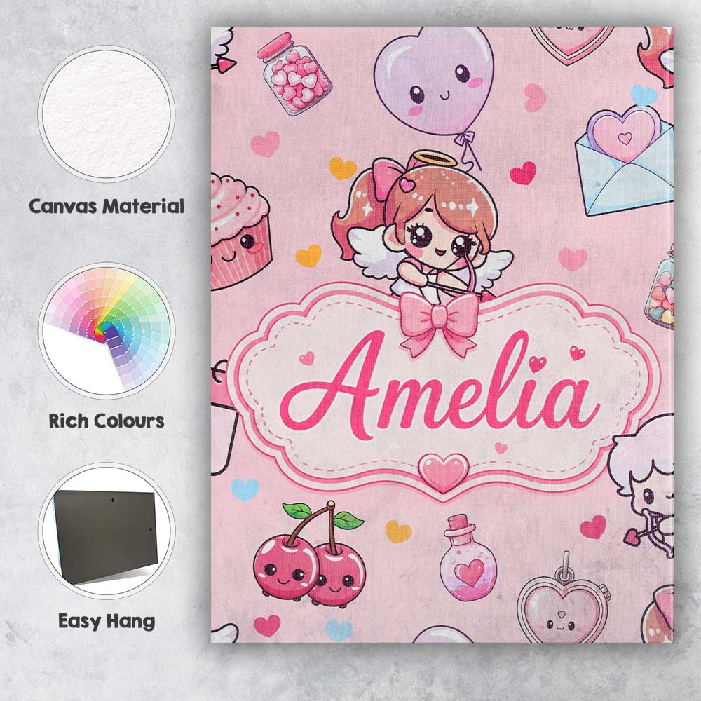 Personalised Name Cute Cupid Angels Hearts Custom  Unique Gift Idea Elegant Feature Canvas Wall Art Print Decor Picture Ready to Hang