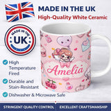 Personalized Custom Name Cute Cupid Angels Hearts Sweets Pink Background Seamless Pattern 11oz Ceramic Coffee Tea Mug White Large Handle