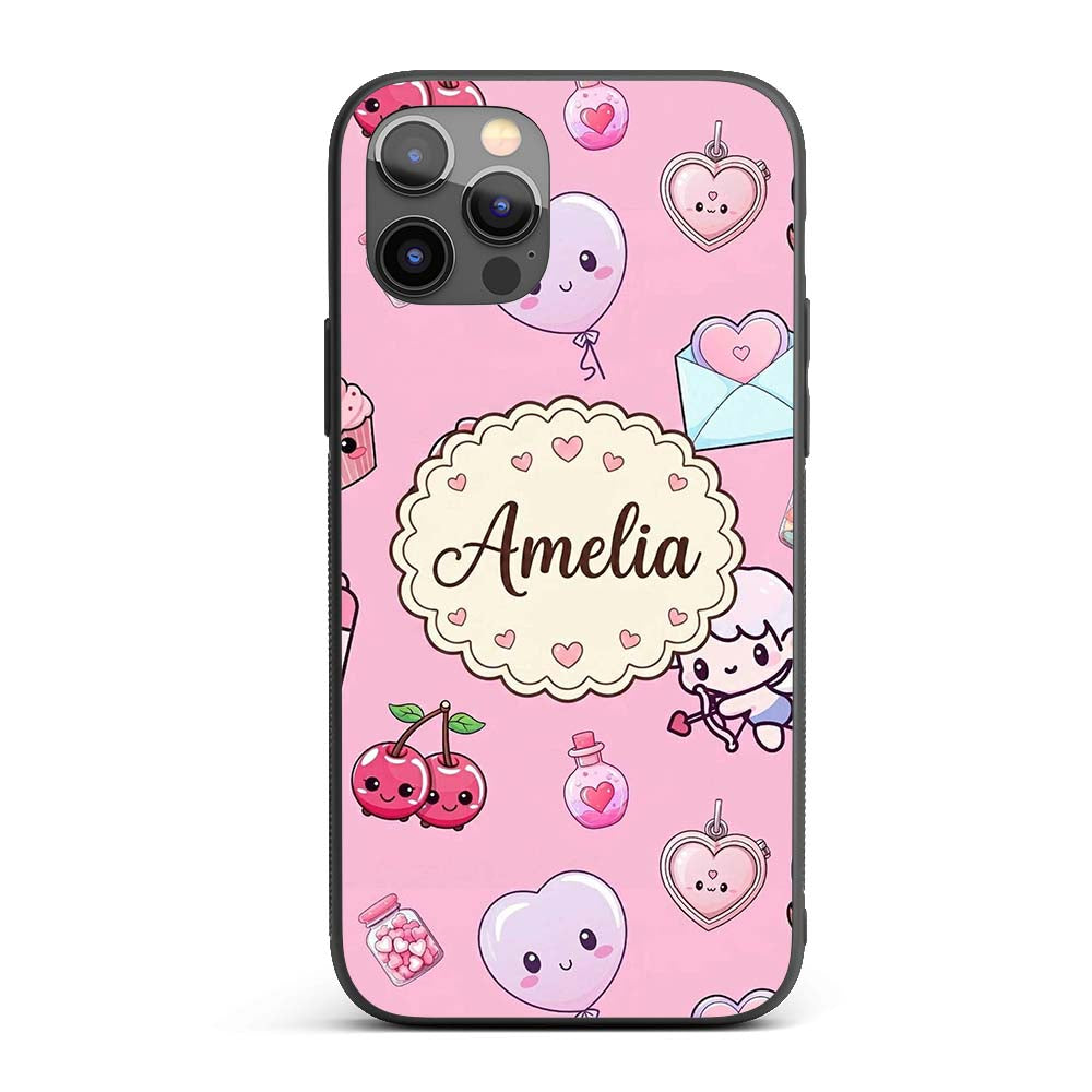 Cute Cupid Angels Hearts Sweets Lilac Background Custom Name Protective Phone Case Mobile Cover Durable Everyday Smartphone Shock Resistant