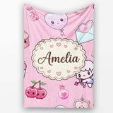 Cute Cupid Angels Hearts Sweets Lilac Background Seamless Pattern  Personalised Custom Name Super Soft Fleece Blanket Bed Sofa Throw