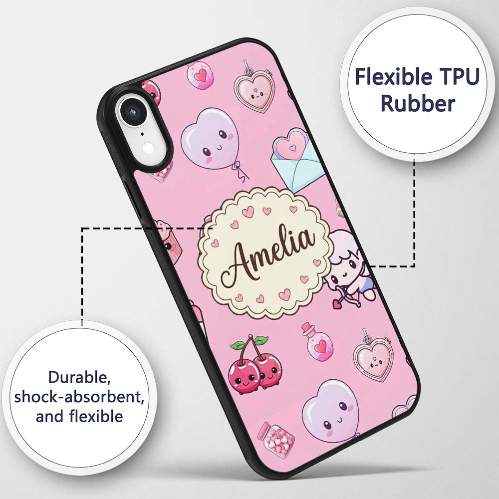 Cute Cupid Angels Hearts Sweets Lilac Background Custom Name Protective Phone Case Mobile Cover Durable Everyday Smartphone Shock Resistant