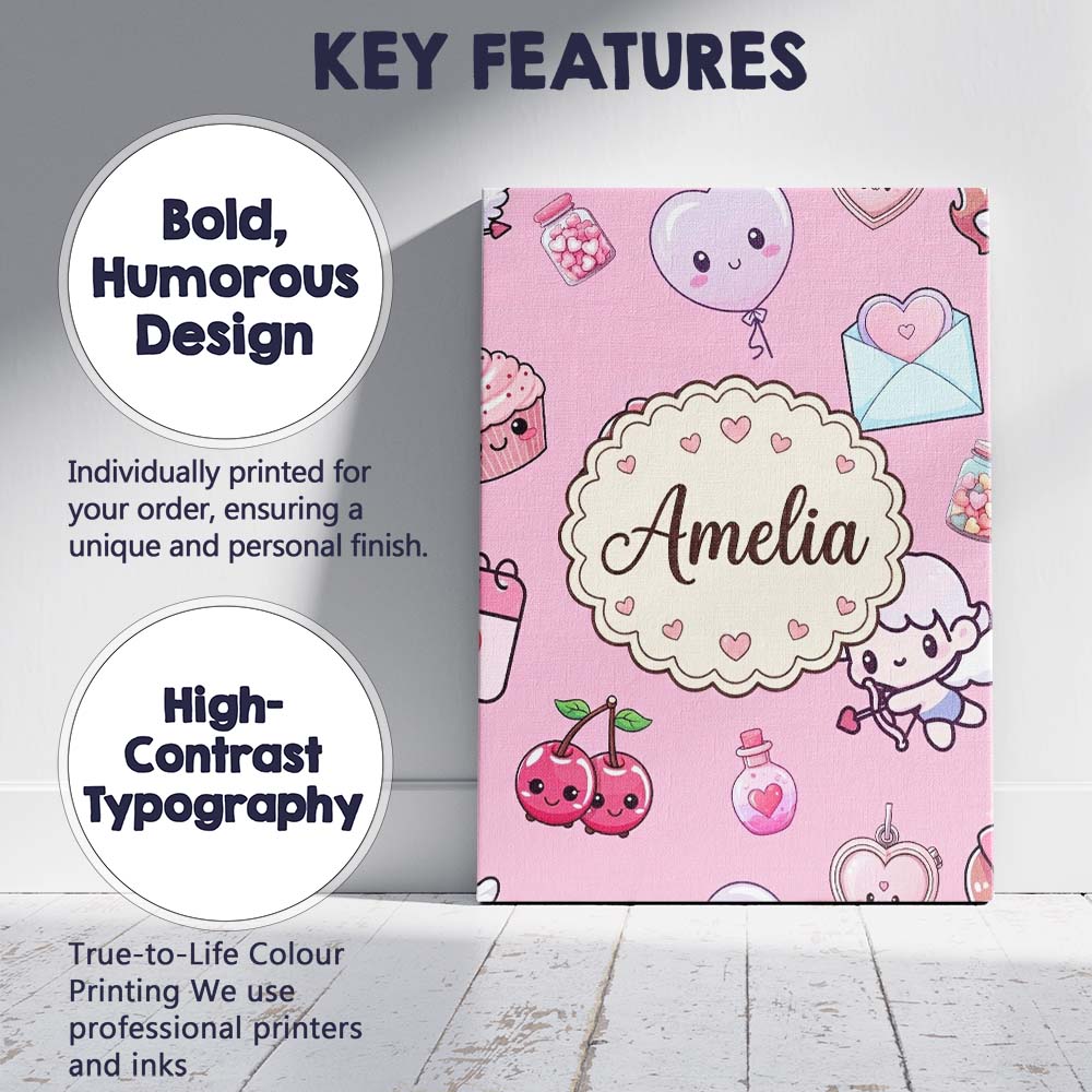 Personalised Name Cute Cupid Angels Hearts Custom  Unique Gift Idea Elegant Feature Canvas Wall Art Print Decor Picture Ready to Hang