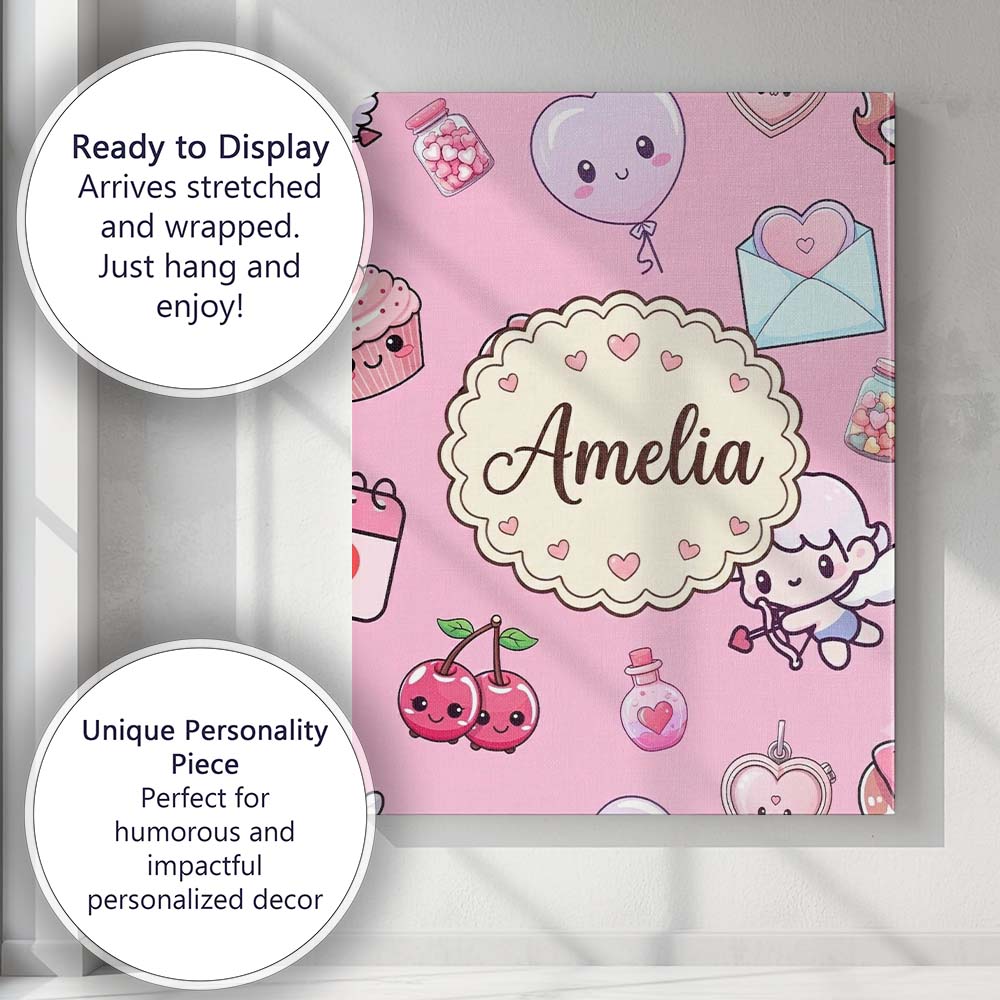 Personalised Name Cute Cupid Angels Hearts Custom  Unique Gift Idea Elegant Feature Canvas Wall Art Print Decor Picture Ready to Hang