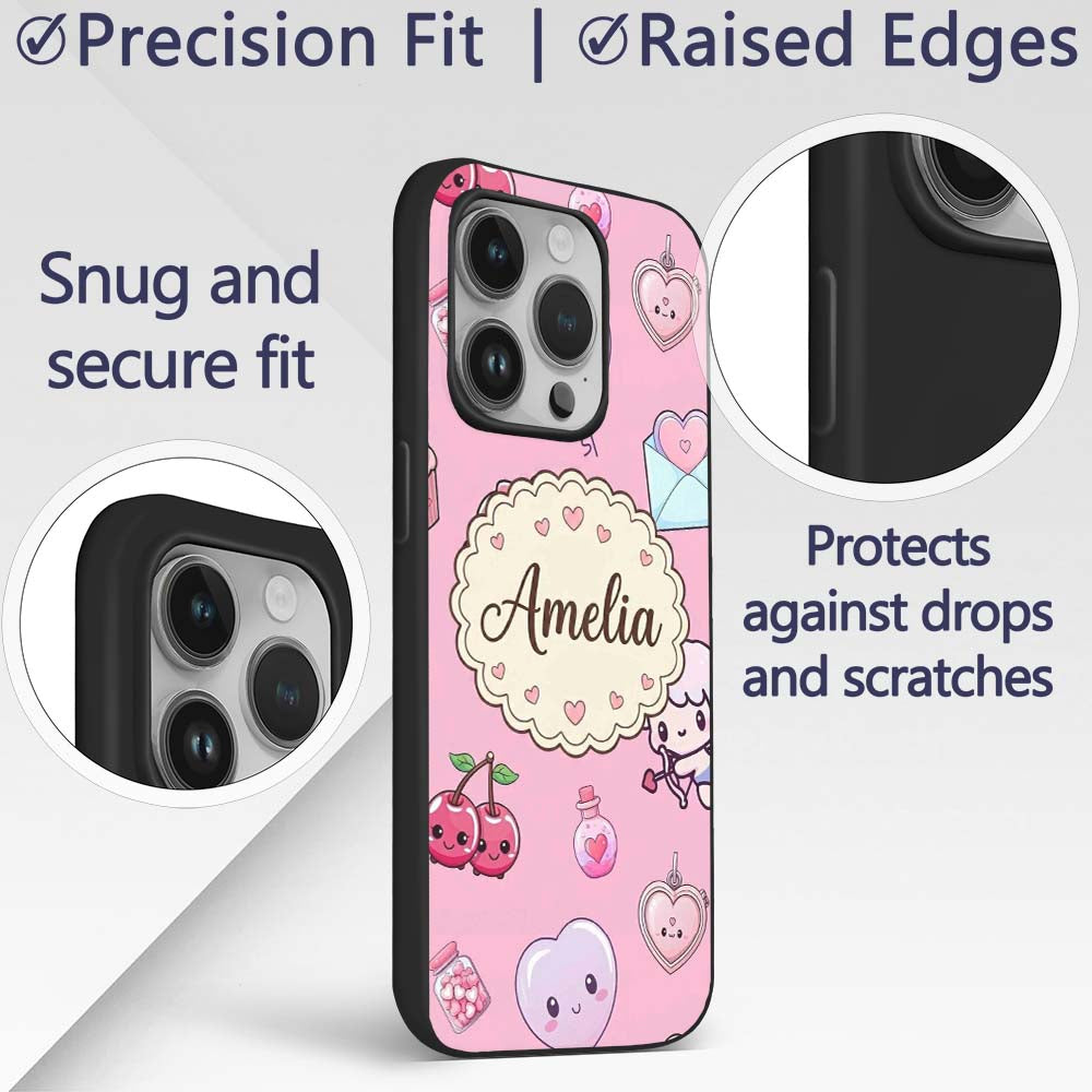 Cute Cupid Angels Hearts Sweets Lilac Background Custom Name Protective Phone Case Mobile Cover Durable Everyday Smartphone Shock Resistant