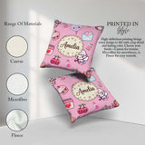 Custom Name Cupid Angels Hearts Sweets Lilac Background Seamless Square Filled Cushion Throw Pillow Sofa Bed Home Decor Zip Washable UK Made