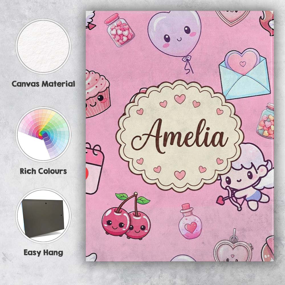 Personalised Name Cute Cupid Angels Hearts Custom  Unique Gift Idea Elegant Feature Canvas Wall Art Print Decor Picture Ready to Hang
