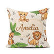Custom Name Jungle Animals Lion Tiger Leopard Neutral Background Square Filled Cushion Throw Pillow Sofa Bed Home Decor Zip Washable UK Made