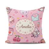 Custom Name Cute Cupid Angels Hearts Sweets Soft Pink Background Square Filled Cushion Throw Pillow Sofa Bed Home Decor Zip Washable UK Made