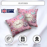 Custom Name Cute Cupid Angels Hearts Sweets Soft Pink Background Square Filled Cushion Throw Pillow Sofa Bed Home Decor Zip Washable UK Made