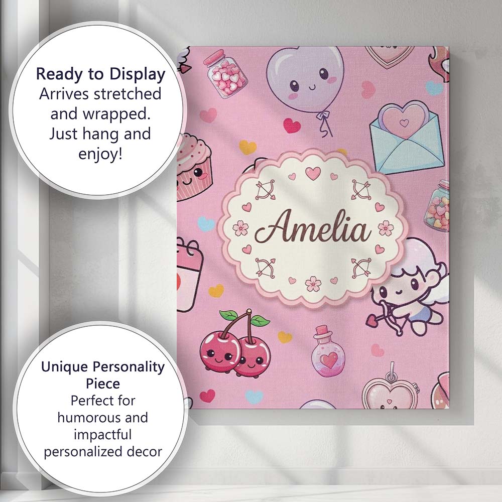Personalised Name Cute Cupid Angels Hearts Custom  Unique Gift Idea Elegant Feature Canvas Wall Art Print Decor Picture Ready to Hang