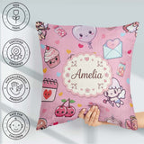 Custom Name Cute Cupid Angels Hearts Sweets Soft Pink Background Square Filled Cushion Throw Pillow Sofa Bed Home Decor Zip Washable UK Made