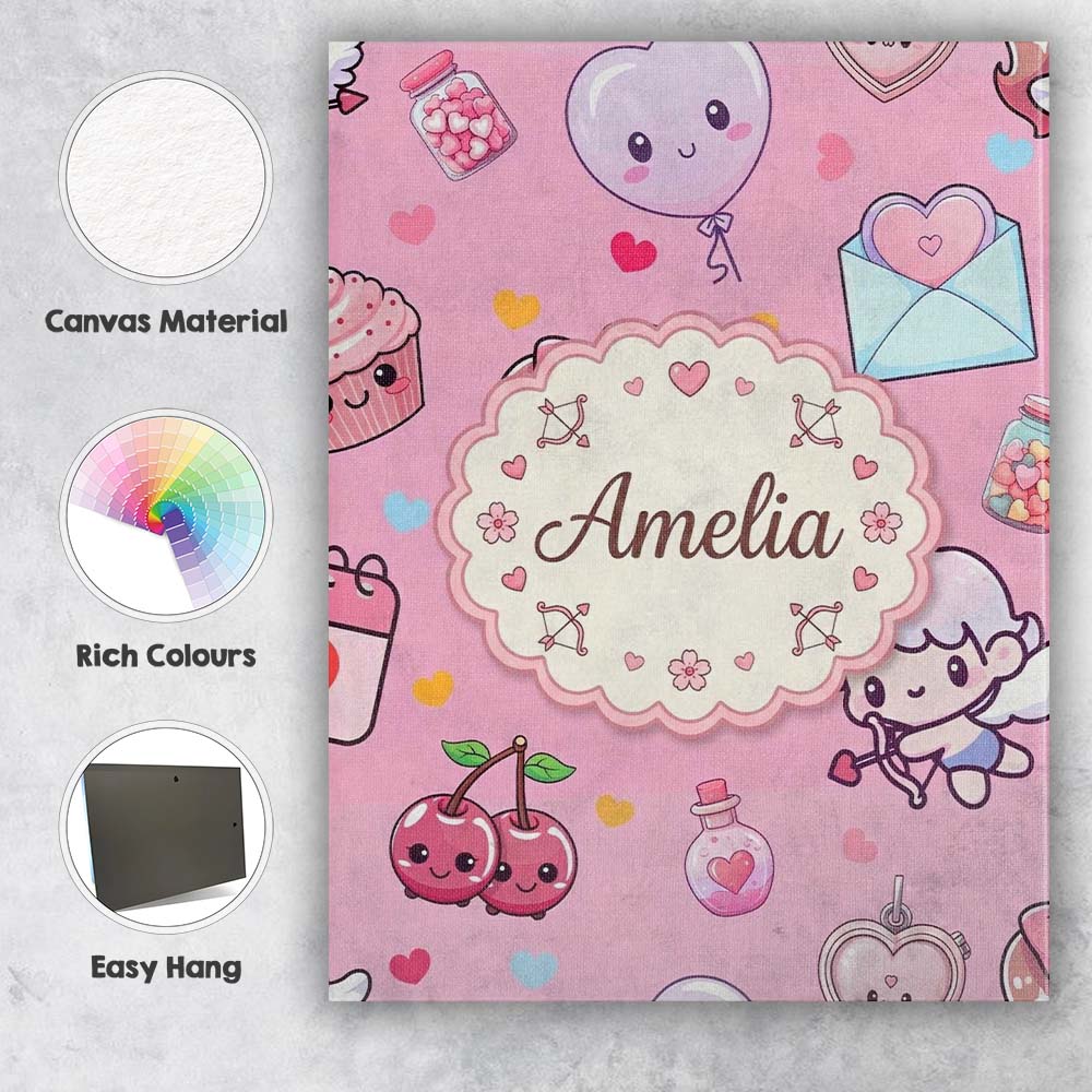 Personalised Name Cute Cupid Angels Hearts Custom  Unique Gift Idea Elegant Feature Canvas Wall Art Print Decor Picture Ready to Hang