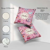 Custom Name Cute Cupid Angels Hearts Sweets Soft Pink Background Square Filled Cushion Throw Pillow Sofa Bed Home Decor Zip Washable UK Made