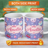 Personalized Custom Name Cute Cupid Angels Hearts Sweets Violet Seamless Pattern Name Unique 11oz Ceramic Coffee Tea Mug White Large Handle