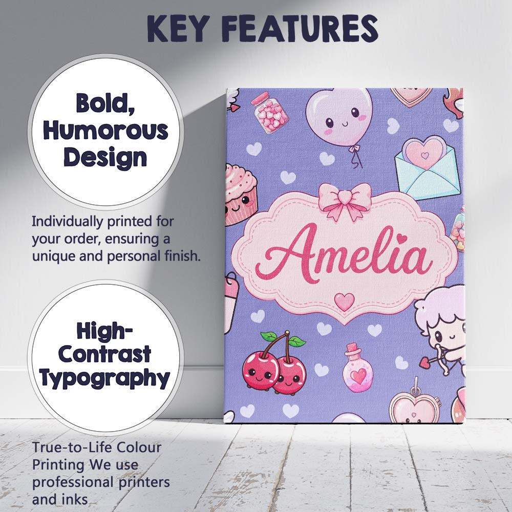 Personalised Name Cute Cupid Angels Hearts Custom  Unique Gift Idea Elegant Feature Canvas Wall Art Print Decor Picture Ready to Hang